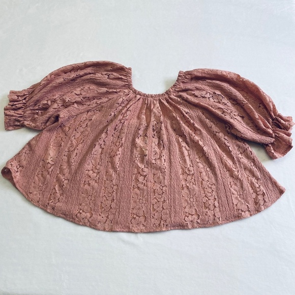 Free People Stacey Puff Sleeve Lace Crop Top, Elbow Sleeves, Rose, XS NWT - Picture 10 of 15